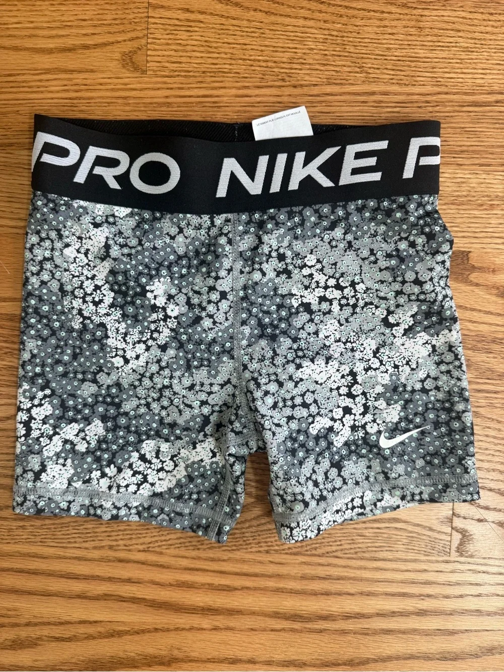 Nike Kids Black & Silver Floral Pro Shorts